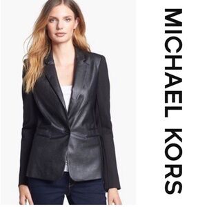 MICHAEL Michael Kors Black Faux Leather Pointe
Knit Blazer Size 10